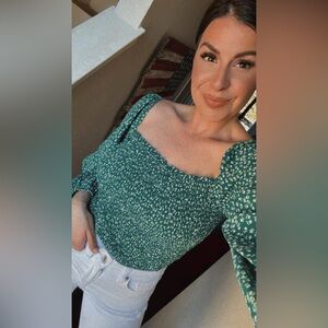 Square Neck Tops Puff Long Sleeve Top